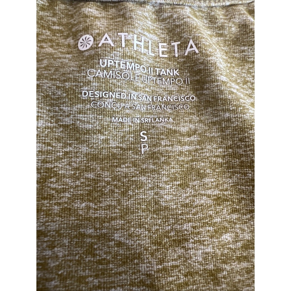 Athleta Women's Small Uptempo Tank Top Heathered Gold | Beige Stretch Athleisure - Picture 3 of 6